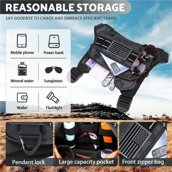 Sports Chest Bag For Men Women, Water Resistant Lightweight Front Chest Pack - Picture 4 of 7